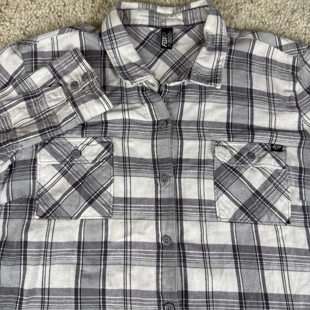 Fox Racing Womens Moto-X Plaid Flannel Shirt Black White Long Sleeve XL